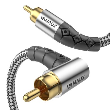 VANAUX 90-Degree Subwoofer Cable 9.8FT,Premium Audio RCA to RCA Cable, (Gold-Plated Connectors, Aluminum Alloy Shell, Braided Jacket) Ideal for Tight Spaces, Home Theater, Sound System-Silver