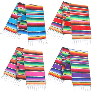 Mexican Table Runner 4Pack 14 x 110 Inches Large Mexican Theme Party Decoration for Cinco de Mayo Fiesta Party Serape Table Runner(4 Pcs)