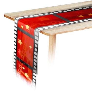 Breling Movie Night Table Runner, 12 x 72 Inch Printed Filmstrip Table Runner Movie Reel Decor Movie Theme Tablecloth Decorations for Kitchen Film Party (Fresh Style,1 Pcs)