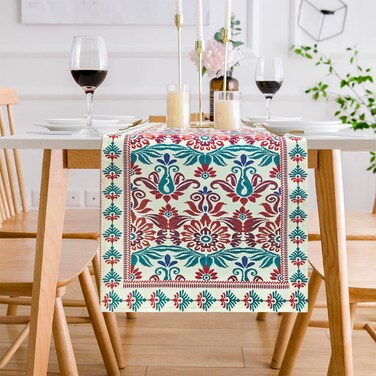 MULBESS Boho Bohemian Table Runners 72 Inches Long, Moroccan Table Runner Farmhouse Dresser Scarves Home Decoration for Kitchen Dining Room Party Holiday Coffee Table Decor 13x72 Inch