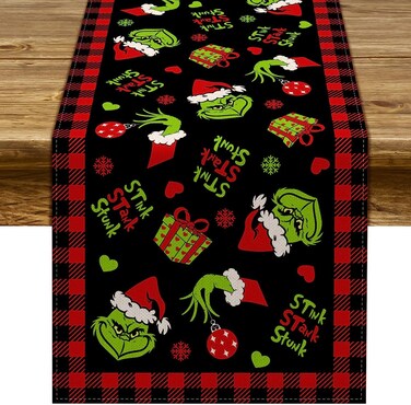Pudodo Christmas Table Runner Merry Christmas Buffalo Plaid Check Winter Holiday Party Decoration Fireplace Kitchen Dining Home Decor (Black and Red, 13" x 90")