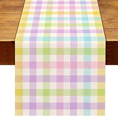 Nepnuser Linen Spring Easter Buffalo Check Plaid Table Runner Rustic Farmhouse Home Dining Room Kitchen Table Decor (13" x 48")
