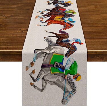 Nepnuser Kentucky Derby Table Runner Horse Race Jockey Decoration Rustic Farmhouse Home Dining Room Kitchen Table Decor (13" x 120")