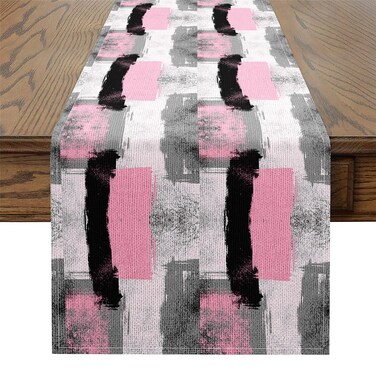 Feelyou Light Pink Black Grey White Table Runner for Abstract Kitchen Dining Table Decoration for Home Party 13" x 48" Ombre Modern Seasonal Buffalo Check Home Decor Dresser Scarfs Dresser Runners