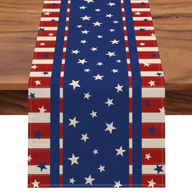 Seliem 4th of July America Stars Stripes Patriotic Table Runner, Red Blue American Independence Memorial Day Kitchen Dining Table Decor, Summer Labor Day USA Home Decoration Party Supply 13 x 72 Inch