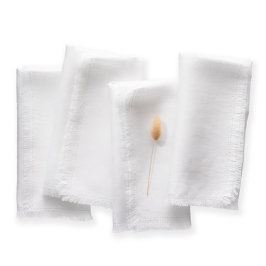 Linen Napkins Set of 4 - 100% Flax Linen White 20 x 20 inch Dinner Napkins with Fringe Edge, Hemstitch Napkins Cloth Washable Perfect for Christmas, Holiday and Winter Decor