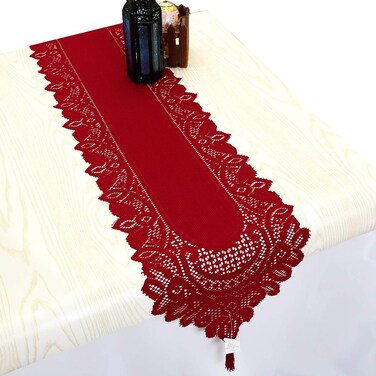 rockcloud Lace Table Cloth Runner for Wedding Banquet Decorations, Christmas Party Table Decor, Red, 13 x 70 Inch