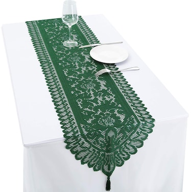 rockcloud Lace Table Cloth Runner for Wedding Banquet Decorations, Christmas Party Table Decor , Green, 13 x 70 Inch