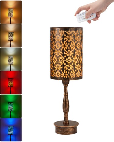 UMEXUS Cordless Table Lamp with Remote, Timer &amp; Dimmer, RGB Small Rechargeable Battery Operated lamp, Touch Bedside Night Lights, Antique Bronze Ambient Lighting, Patio Dining Side End Table Lamp