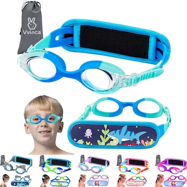 Vvinca Kids Swim Goggles with Fabric Strap No Tangle Pain-Free, Anti-Fog Swimming Pool Goggle No Leak for Toddlers Girls Boys