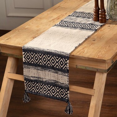 REDEARTH Table Runner - Hand Woven Exquisite Artisan Made Boho Decorative Table Runner for Dining Table, Coffee Table, Console, Dresser - 100% Cotton (13"x72", Indigo)