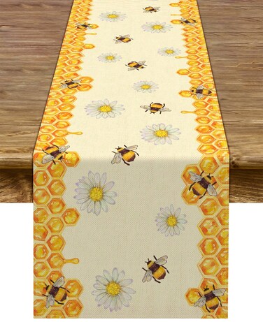 Linen Bee Daisy Table Runner Rustic Home Farmhouse Table Cover Boy Girl Bithday Party Indoor Outdoor Decoration Home Kitchen Dining Room Decor (13" x 108")