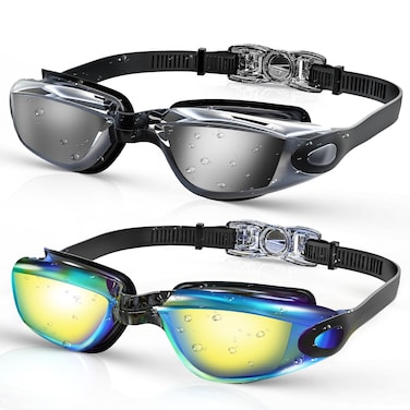 JugWoy 2 Pack Swimming Goggles Adult, Family Set Includes 2 Color, Pool Swim Goggles for Adult Women Men Youth