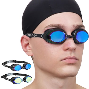 Swimming Goggles 2 Pack Swim Goggles Anti Fog Goggles Adult Swimming UV Protection Fit for Adult Men Women Youth Junior, No Leaking Soft Silicone Seal Flat Lens Clear Vision, 3 Sizes of Nose Bridge