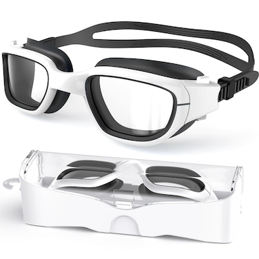 Zeligerstar Kids Swim Goggles,Swimming Goggles for Kids 6-14, Anti-Fog UV Protection Pool Goggles for Boys Girls (White/Black+Clear Lens)