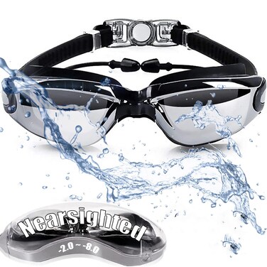 ESAVIA Nearsighted Swim Goggles -2.0D to -8.0D,Anti Fog Shortsighted Swimming Goggles with Clear Lens No Leaking/UV Protection (Newly Black, -3.0)