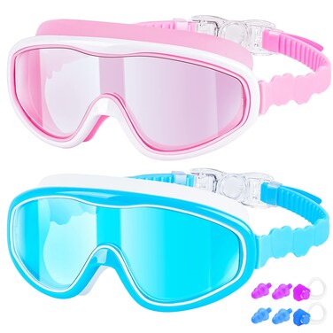 Dizywiee Kids Swim Goggles, 2-Pack Swimming Goggles for Kids, Child From 3-15, Anti Fog Wide View Swim Pool Goggles