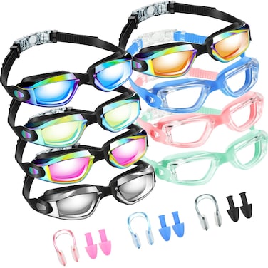 Konohan 8 Pack Swim Goggles No Leaking Swimming Goggles for Adult UV Protection Pool Goggles with Nose Clip Earplug(Cute Colors)