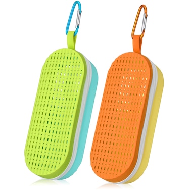 Blueweenly 2 Pcs Swim Goggle Case for Swimming Goggle with Hole Zipper Clip Silicone Protective Cases for Goggle Gift(Yellow Orange, Blue Green)