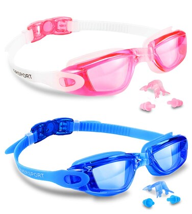EverSport Swim Goggles, Pack of 2, Swimming Glasses for Adult Men Women Youth Kids Child, Anti-Fog, UV Protection, Shatter-Proof, Watertight(Blue&amp;Pink)