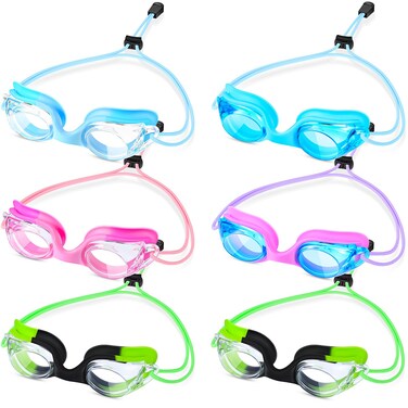 Umigy Kids Swim Goggles No Leaking Anti Fog Racing Toddler Summer Swimming Goggles Glasses with Adjust Bungee Strap(Classic Color, 6 Pack)