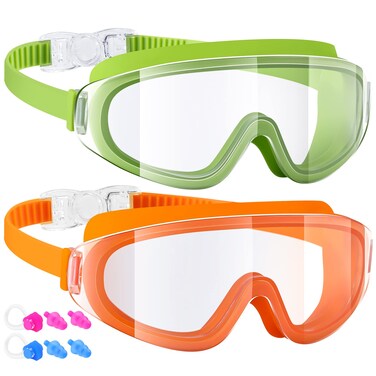 Dizywiee Kids Swim Goggles, 2-Pack Frameless Swimming Goggles for Kids, Child, Boys or Girls From 5-14, Wide View Pool Goggle