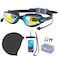 EGEKTBH Swimming Goggles Set, 6 In 1 Anti Fog Swim Goggles with Swim Caps and Waterproof Bag, Polarized Pool Goggles for Adults, Men, Women and Youth (Colorful, Black)