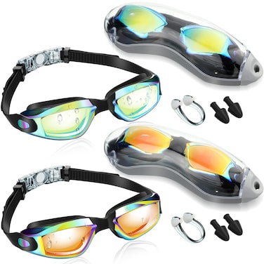 Flutesan 2 Pack Swim Goggles No Leaking Swimming Goggles Waterproof Swim Glasses Polarized Goggles for Adult (Green, Orange)
