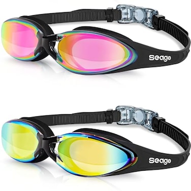 Seago 2 Pack Swimming Goggles for Adult Men Women Youth Anti Fog No Leaking Clear Vision Swim Goggles with Mirrored UV Protection Pool Water Goggles for Indoor Outdoor