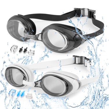 hnearstar Swimming Goggles 2 Pack Anti-fog Anti-UV Silicone Swim Goggles Adult Men Women Youth (Black &amp; White)