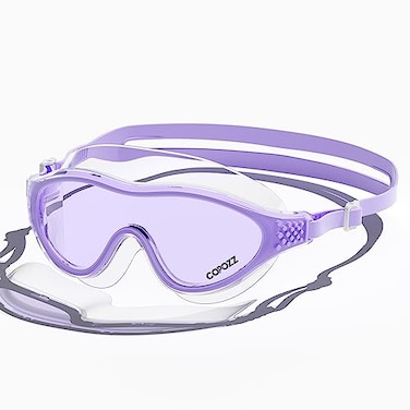 COPOZZ Wide View Swim Goggles, Comfy Swimming Goggles for Adult Men Women Youth, Anti-fog No Leaking UV Protection (Purple)