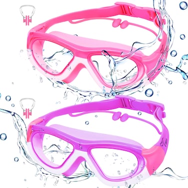 Vvinca Kids Swim Goggles, 2 Pack Swimming Goggles Wide View Anti-Fog Anti-UV Pool Goggles, No Leak Quick Adjustable Strap Swimming Glasses for Kids Youth Children Girls Boys Age 3-12