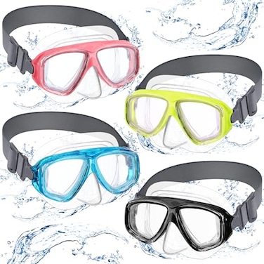 Flutesan 4 Packs Kids Swim Goggles with Nose Cover Diving Mask Elastic Fabric Strap Diving Swim Mask Swimming Goggles No Leaking Waterproof Clear Snorkel Goggle(Blue, Green, Black, Yellow)
