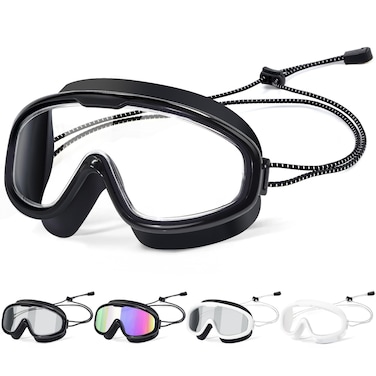Otionus Swim Goggles for Adult Men Women Youth, Bungee Strap Swimming Goggles No Hair Pulling Wide Vision No Leaking Anti-Fog/UV Easy Adjust Goggles