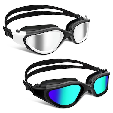 Fulllove Swimming Goggles 2 Pack, Swim Goggles for Adult Men Women Youth, No Leaking Anti-Fog Pool Goggles,UV Protection(05Blue+02Silver)