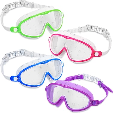 Flutesan 4 Pack Kids Swim Goggles Age 3-15 Antifog Wide View No Leaking Swimming Glasses with Adjustable Strap (Bright Color)