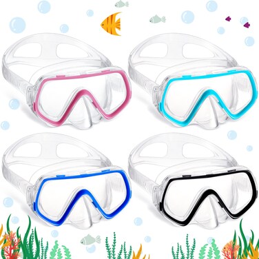 Hoolerry 4 Pcs Kids Nose Goggles Swim Goggles with Nose Cover for 3-8 Tempered Glass Snorkel Dive Mask Anti Fog with Elastic Strap No Leak Swimming Mask for Summer Diving Snorkeling(Exquisite Colors)