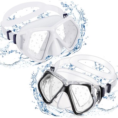 Weewooday 2 Pcs Swimming Goggles with Nose Cover Tempered Glass Diving Mask 180&Acirc;&deg; clear View Goggle Swim Snorkel Goggle for Adults Youth(Black, White)