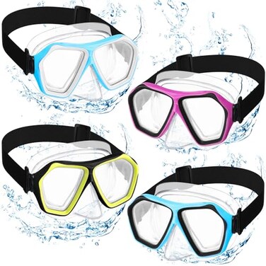 Fabbay 4 Pcs Adult Elastic Strap Swim Goggles with Nose Cover Snorkel Diving Mask Goggles Swim Mask with Fabric Strap(Classic Colors)