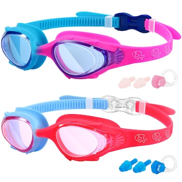 2-Pack Kids Swim Goggles, Toddler Swim Goggles, Swim Pool Goggles for Boys or Girls From 3-12, Quick Adjustable
