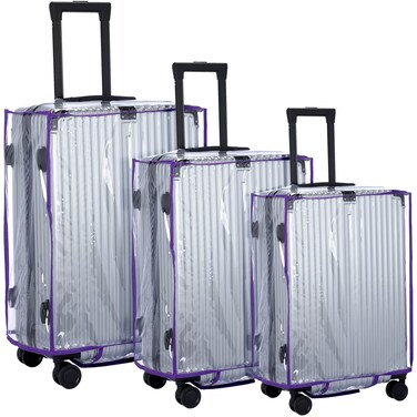 3 Pcs PVC Luggage Cover Waterproof Transparent Suitcase Cover Thicken Luggage Protector for Travel, Fits 20" 24'' 28" Luggage (Purple)