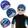 Geyoga Kids Swim Caps 3 Pieces Bathing Swimming Hats Unisex Polyester Bathing Cap Pool Cap Summer Swimming Caps for Boys Girls Long Short Hair (Shark, Dolphin)
