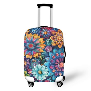Bigcardesigns Travel Luggage Cover Boho Lotus Print Suitcase Protector Fit 18-21 Inch Women Girls Travel Washable Baggage Covers Elastic Luggage Protector