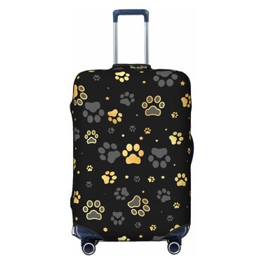 Lukbfall Golden Dog Paws Luggage Suitcase Covers Elastic Washable Cute Animal Footprints Luggage Protector Travel Suitcase Protective Cover For Kid And Adult, S (Fit 18-21 Inch Luggage)