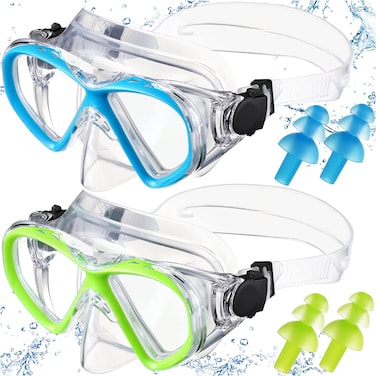 Hoteam 2 Pack Kids Swim Goggles Diving Mask with 2 Pair Earplugs, Silicone Anti Fog Swimming Goggles Glasses Anti Leak Snorkel Swim Face Nose Cover Gear for Kids 6-14 Youth (Pink, Purple)
