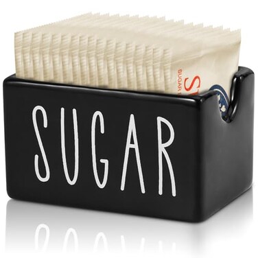 MOJIEZUO Ceramic Sugar Packet Holder for Coffee Bar, Sugar Packets Caddy, Sugar Packet Container Sugar Packets Dispenser Sugar Packet Organizer for Table, Office, Hotel, Restaurant(Black)
