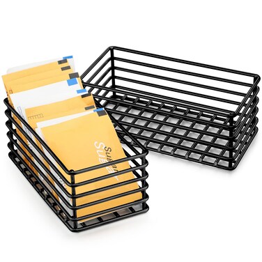 Oudain 2 Pcs Sugar Packet Basket Sugar Packet Rack Sugar Packet Holder Small Sugar Caddy Iron Sugar Packet Organizer for Coffee Bar Tea Storage, 4.5" x 2.25" x 1.75" (Black)