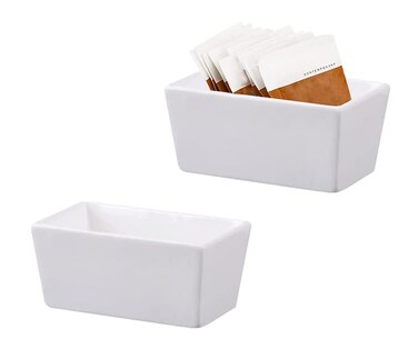 123Arts 2pcs White Ceramic Sugar Packet Holders Tea Bag Bowls