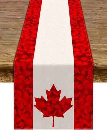 Happy Canada Day Table Runner Canadian National Day Maple Leaf Tablecloth Holiday Party Kitchen Dinning Home Decoration (13" x 60")