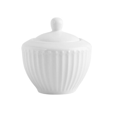 Sizikato White Porcelain Sugar Bowl with Lid, 7oz Sugar Cube Serving Bowl for Tea Coffee Milk
